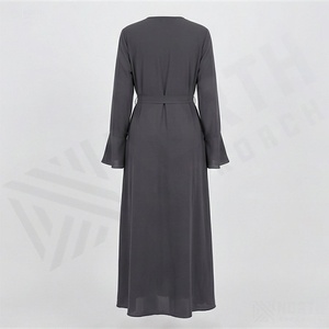 Abaya Kaftan élégante en polyester uni à col en V, longueur cheville, légère, pour femme, tenue modeste royale, couleur personnalisable - Product Image 2