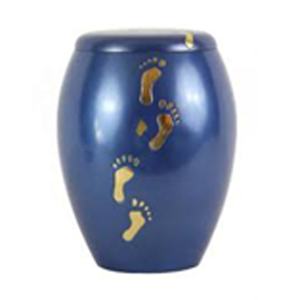 Urne commémorative pour enfants élégante en aluminium bleu et or, stockage durable des cendres de crémation pour nourrissons, fournitures funéraires pour bébés - Product Image 1