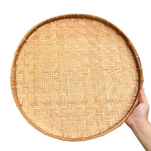 Natural <b>Bamboo</b> Serving Tray Handmade Woven Round Tray for Restaurant Hotel Kitchen Food Display and <b>Table</b> Decoration - Product Image 1