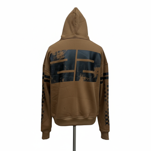 Sudadera con capucha unisex marrón oscuro con estampado de rally para pedir ayuda, corte regular, forro polar de algodón, estilo casual urbano para hombre - Product Image 2