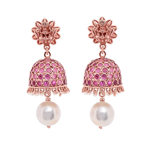 Rose Gold Plated Pearl Drop Jhumki Earrings 18K Gold Geometric Cute Party Gift - Product Image 1