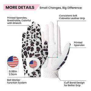 White <b>Leopard</b> <b>Print</b> Golf <b>Glove</b> for Women Right Hand Non-Slip Hook And Loop Closure Microfiber Leather Sports <b>Gloves</b> - Product Image 3