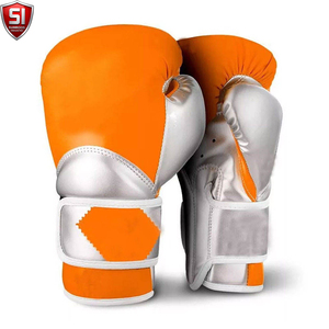 SUMROOS SI Boxing <b>Gloves</b> <b>Silver</b> Orange Leather Adjustable Wrist Strap Durable Protective Comfortable Boxing Sets Training Gear - Product Image 1