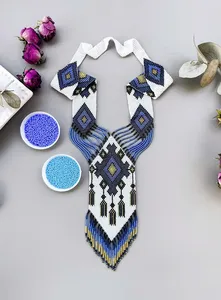 Unique Necklace For Women Long Statement Necklace Boho gerdan blue white indian Necklace Ethnic Necklace FOR BIRTHDAY PARTY - Product Image 1