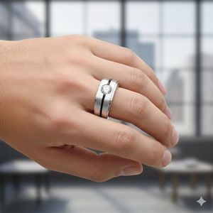 Bague large unisexe en argent 925 avec moissanite ronde de 4 mm – Idéale pour un cadeau d'anniversaire ou de fête - Product Image 1