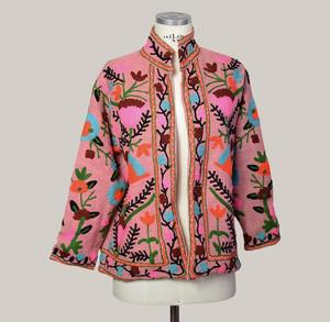 Veste brodée Suzani aux couleurs assorties, style bohème chic, manteau en jute fait main, veste florale pour festival, vêtement ethnique bohème unique. - Product Image 2