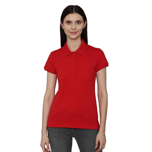 Elegante Camiseta Polo Roja para Mujer, Manga Corta, Informal, de Algodón, Cuello Camisero, Corte Regular, Color Sólido - Product Image 1