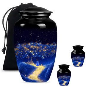 Urna Conmemorativa Azul Nocturna, Recuerdo de Cremación, Florero para Cenizas de Adultos, Urna Funeraria de Metal con Diseño Personalizado - Product Image 3