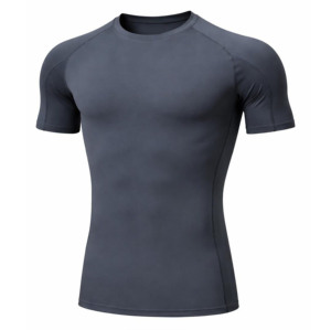 T-shirt de sport pour homme, blanc, manches courtes, séchage rapide, coupe ajustée, col rond, tricoté en polyester, couleur unie, design simple, pour fitness et gym - Product Image 3