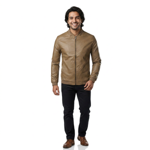 <b>Long</b> Sleeves Zip up Men's Winter New Fashion Solid Color <b>Leather</b> <b>Jackets</b> for Men - Product Image 1