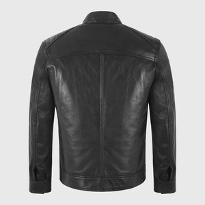 เสื้อแจ็คเก็ตหนังสไตล์คาเฟ่เรเซอร์สีดำสำหรับผู้ชาย - Product Image 3