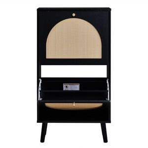 Scarpiera 54*24*98cm con telaio nero in legno truciolare originale e rattan sintetico, 2 contenitori ribaltabili e piedini alti - Product Image 6