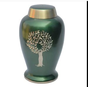 Green Brass Cremation Urn Metal Memorial <b>Keepsake</b> Casket Adult <b>Ashes</b> Urn Tree Design Customizable - Indian Home Crafts - Product Image 2