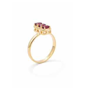 Anillo de Plata de Ley 925 con Granate, Tres Piedras, Diseño de Barra Ovalada, Engaste de Garras, Bañado en Oro y Rodio, Anillo de Diseñador - Product Image 4