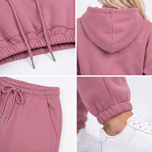 Conjunto Deportivo Corto con Capucha para Mujer, 100% Algodón, Ropa Casual para Dama, Sudadera Corta con Cordón en la Cintura, Pantalones Deportivos, Ropa de Invierno - Product Image 6