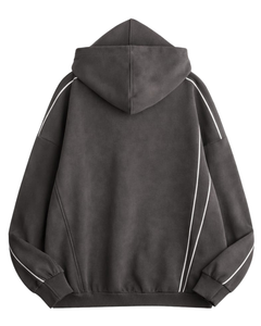 Sudadera con Capucha para Hombre, Color Gris Carbón, con Rayas Laterales en Contraste, Estilo Casual Urbano, Felpa de Algodón, Bolsillo Canguro - Product Image 6