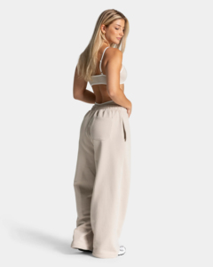Pantalon de jogging molletonné pour femme, taille mi-haute, avec passepoil contrastant, respirant, écologique, coupe ample, décontracté, 100% coton - Product Image 4
