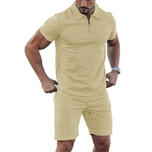 Conjunto de Pantalones Cortos Cargo de 2 Piezas para Hombre, Diseño Moderno, Casual, Verano, Secado Rápido, Transpirable, Cuello con Cierre, Color Sólido - Product Image 4