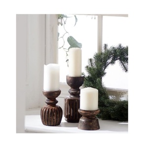 Carved Timber Candle Stand Decorative <b>Rustic</b> Accent for Dining <b>Table</b> Living Room Bedroom <b>Console</b> Mantel Shelf and Festive Gather - Product Image 1