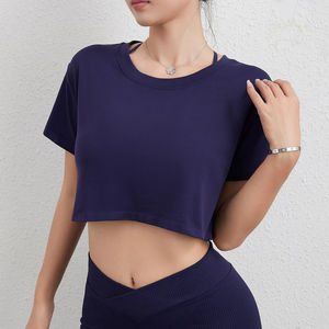 Camisetas cortas holgadas de alta calidad para mujer, cuello redondo, color negro liso, manga corta, diseños de transferencia térmica para camisetas - Product Image 6