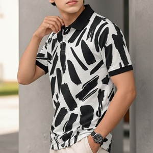 Herren Abstraktes Pinselstrich-Poloshirt Einfarbig Bedrucktes Kurzarm-Golfkragen-Freizeitoberteil vom Hersteller - Product Image 6