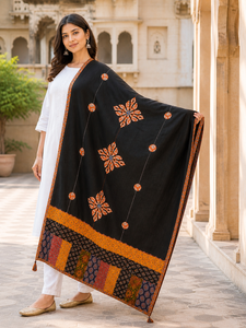 Jaipur Moda Handmade Cotton Dupatta Black with Ajrakh Patchwork Border Tassels Traditional Indian Ethnic Wear for Women - Product Image 4