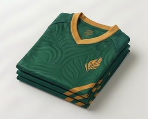 <b>Men's</b> Green Soccer Jersey Set with <b>Yellow</b> Accents, Short Sleeve V-Neck <b>Shirt</b> and Drawstring Shorts, Moisture Wicking - Product Image 4