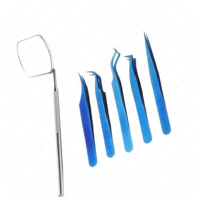 ZULLO INDUSTRIES Kit de Pinzas para Extensión de Pestañas de Acero Inoxidable Azul Oscuro, Logotipo Personalizado, Punta Puntiaguda de Precisión, Duraderas y Antiestáticas