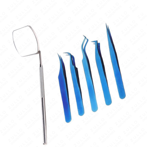 ชุดแหนบต่อขนตาสแตนเลสสีน้ำเงินเข้ม ปลายแหลมแม่นยำ พร้อมกระจกเงา ขายส่ง - Product Image 5