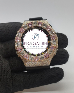Reloj Pragalbh Jewels Iced Out Bust Down con Diamantes, Bisel de Moissanita de Lujo, Correa de Acero Inoxidable y Caucho, Reloj Hip Hop para Hombre - Product Image 1