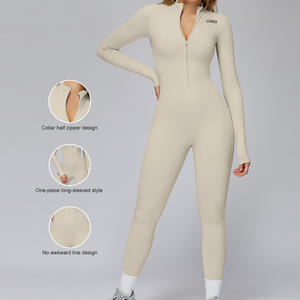 Combinaison de sport pour femme, combinaison de yoga à manches longues, combinaison une pièce, combinaison extensible pour l'entraînement, avec pantalon évasé, ensembles décontractés - Product Image 2