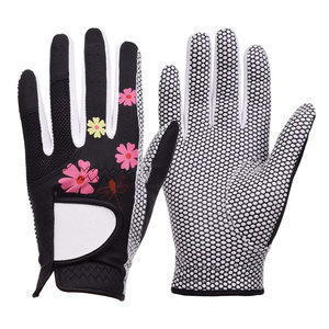 Women's Flower Printed <b>Leather</b> Golf <b>Gloves</b> Breathable Faux <b>Leather</b> and Polyester Construction in <b>Black</b> Golf <b>Gloves</b> - Product Image 2