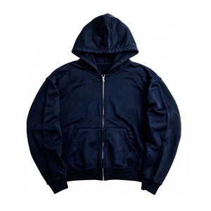Heavyweight Full Zip Up Hoodie Custom Oversized <b>Plain</b> <b>Black</b> Hooded <b>Sweatshirt</b> <b>Men</b> Winter Cotton Fleece Outerwear Apparel - Product Image 1
