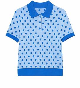 เสื้อเชิ้ตผู้ชายสีน้ำเงินลายจุด ผ้าถักโพลีเอสเตอร์ แขนสั้น ทรงปกติ สไตล์ลำลอง แห้งเร็ว - Product Image 1
