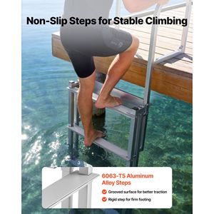 Échelle de pont rétractable en alliage d'aluminium à 4 marches pour bateau ponton, flotteur de levage automatique, marches larges antidérapantes, capacité 500 lbs, pièces et accessoires - Product Image 3