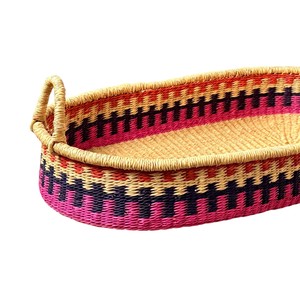 Professional pink and dark geometric pattern seagrass <b>changing</b> <b>basket</b> matched with rattan <b>changing</b> kid tray and light handles - Product Image 3