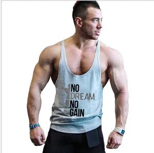 Camiseta sin mangas de algodón para hombre con estampado No Dream No Gain, cuello en V, sin mangas, informal, transpirable, para entrenamiento - Product Image 1