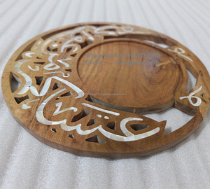 Bandeja redonda de madera para servir de estilo árabe superventas, Para Boda y Ramadán Incrustaciones de nácar, bandeja para servir Chocolate, regalo - Product Image 6