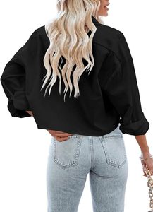 Camisa de Popelina Blanca para Mujer, Corte Crop, Manga Corta, Cuello Camisero, Ajuste Holgado, Estilo Casual, para Primavera/Verano, Uso Diario - Product Image 6