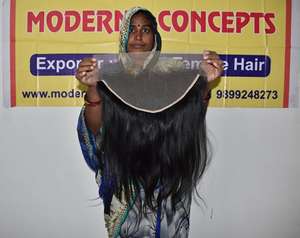 Extensiones de cabello humano crudo indio alineado con cutícula de Color negro Natural de templo recto Frontal 13*4 sin procesar para mujeres jóvenes - Product Image 5