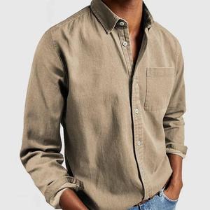 Camisa de Hombre de Verano, Transpirable, de Lino y Algodón, Satén, Lisa, de Manga Larga, Casual, Antiarrugas, con Cuello Camisero, 160g - Product Image 2