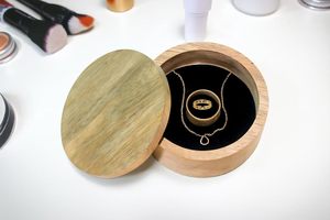 Wooden Round Jewelry Box with Velvet Cloth & Special Ring Slot in Center With Ring Slot - Product Image 1