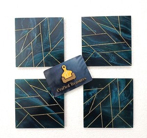 Ensemble de sous-verres en résine de bois à prix d'usine avec design en fil de laiton incrusté, diamètre de 4 pouces, résistant à la chaleur, antidérapant - Product Image 5