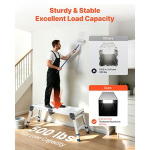 Piattaforma di Lavoro Pieghevole in Alluminio Resistente, Altezza Regolabile 14.2-20 Pollici, Capacità 500 Libbre, Sgabello Antiscivolo con Scala - Product Image 2