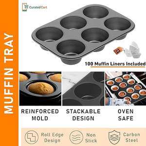 Ensemble de pâtisserie en acier carbone pour micro-ondes, four OTG et lave-vaisselle (6 moules à cupcakes + moule rectangulaire + moule) - Product Image 5