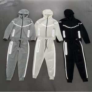 Conjunto de Sudadera con Capucha Reflectante para Hombre, con Cierre Frontal, Pantalones Deportivos de Forro Polar Técnico, Transpirable, para Otoño, Entrenamiento Deportivo - Product Image 1