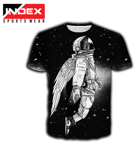 INDEX Men's Black Short Sleeve T-Shirt O-Neck Regular Fit Astronaut With Wings Print Street Style Sportswear - Product Image 2