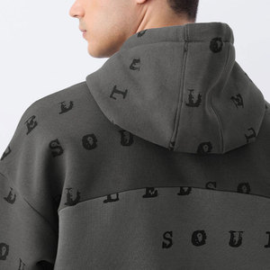 Sweat-shirt à capuche oversize pour homme, gris, imprimé lettres, en polaire, décontracté, pour l'automne, avec poche avant, coupe classique - Product Image 6
