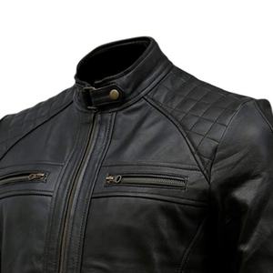 Chaqueta de Motociclista de Cuero Genuino Negro para Hombre, Cuello Alto, Cierre de Cremallera, Resistente al Viento, Corte Ajustado, Manga Regular, para Otoño - Product Image 6