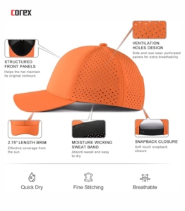 Casquette de baseball sportive unisexe 6 panneaux ajustée en maille respirante imperméable avec découpe laser et broderie 3D, idéale pour les activités de plein air et les voyages - Product Image 5